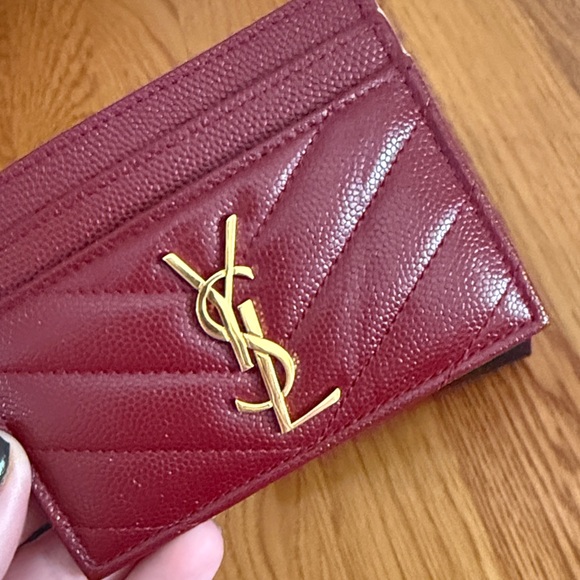Saint Laurent Red Card Holder with Gold Logo - Picture 5 of 6